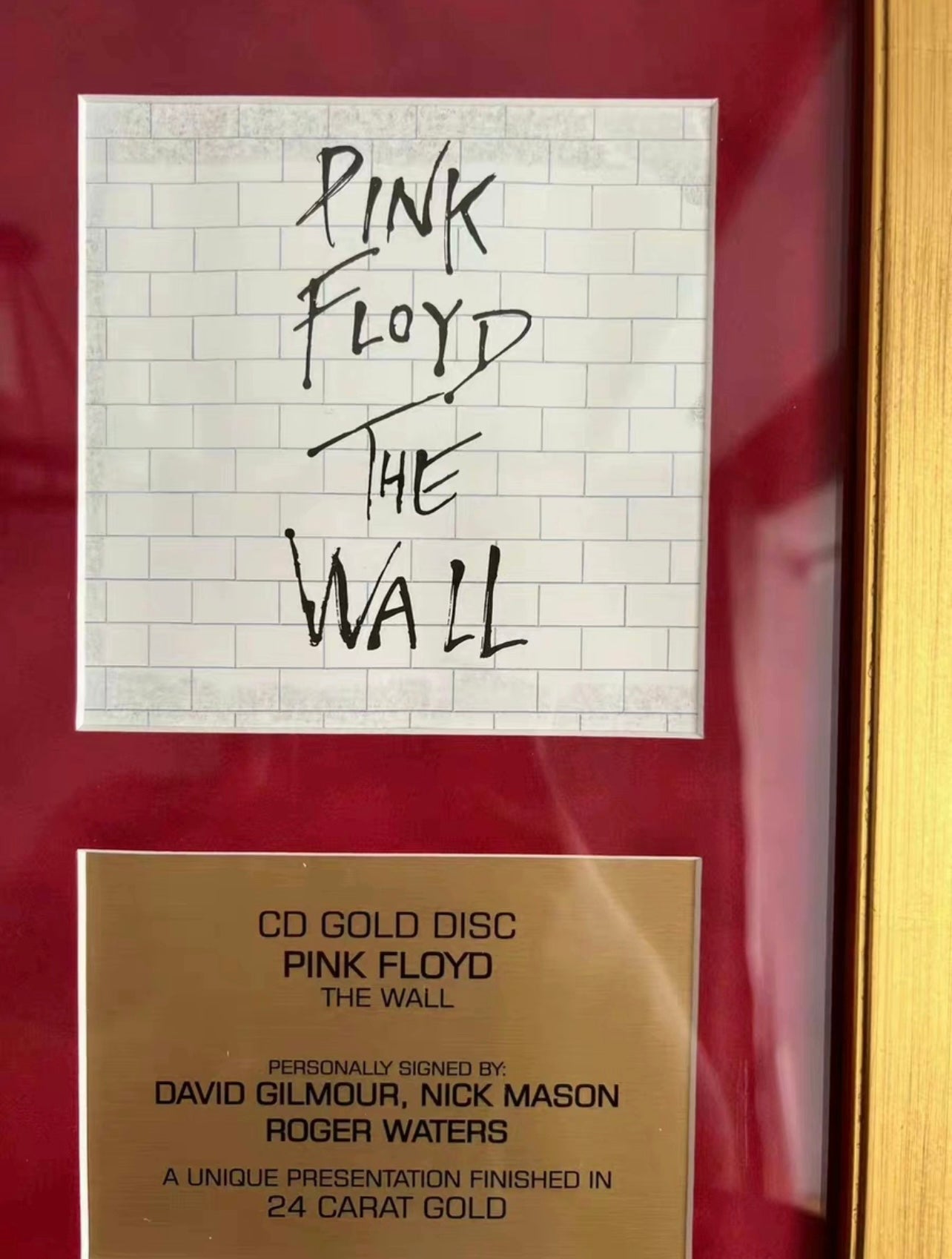 Pink Floyd *The Wall* Framed Gold Record with Autographs (Signed, Non-Vinyl Display Edition)