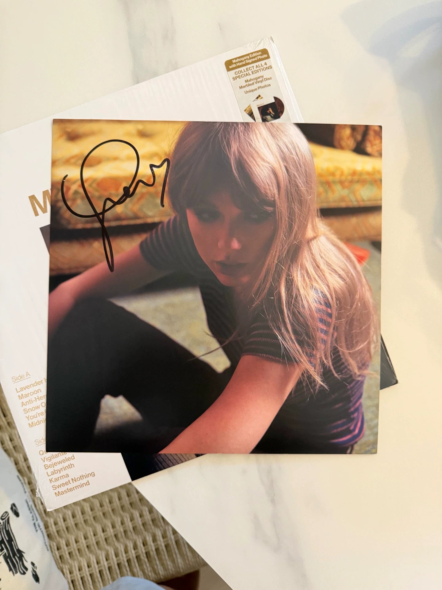 Taylor Swift Midnights Mahogany Marbled Signed Vinyl LP with Heart