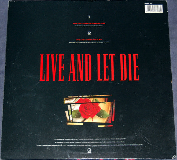 Guns N' Roses : Live And Let Die (12", Single, Ltd, Ora)