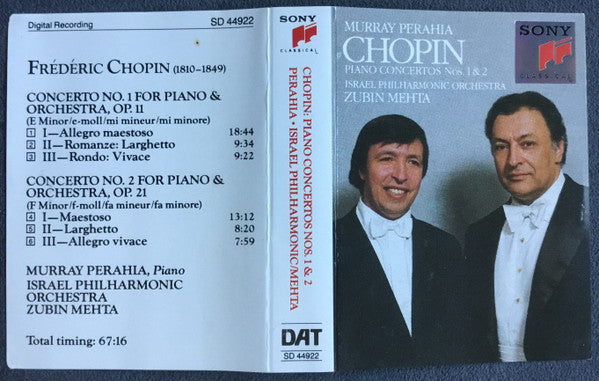 Murray Perahia, Israel Philharmonic Orchestra / Zubin Mehta : Chopin: Piano Concertos Nos. 1 & 2 (DAT)