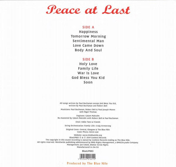 The Blue Nile : Peace At Last (LP, Album, Ltd, RE)