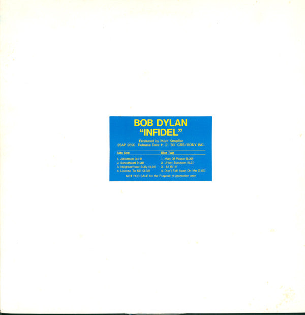 Bob Dylan : "Infidel" (LP, Album, Promo, TP, W/Lbl)