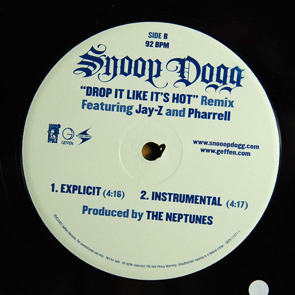 Snoop Dogg : Drop It Like It's Hot (Remix) (12", Promo)