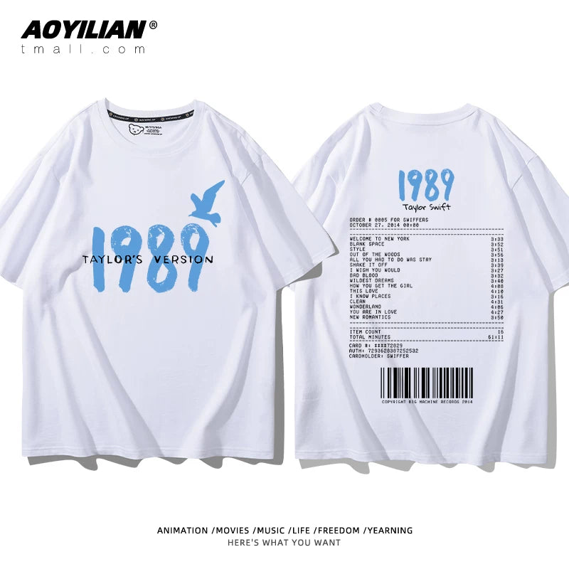 Taylor Swift 1989-Inspired Cotton T-Shirt — White — Unofficial Fan-Made