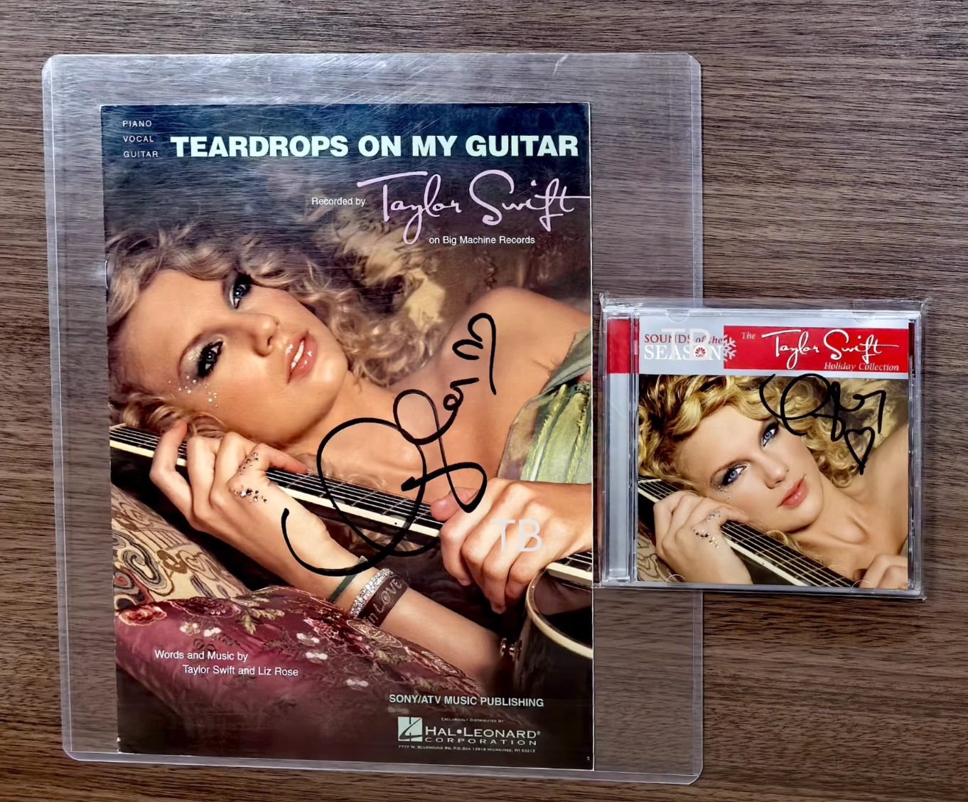 Taylor Swift Christmas CD + Teardrops Sheet Music Signed! Both have cute figure-8 heart sigs from guitar era! ✨🎄