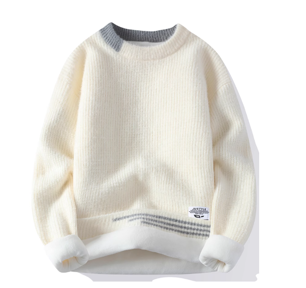 Men’s Fleece-Lined Knit Sweater | Soft Warm Winter Pullover