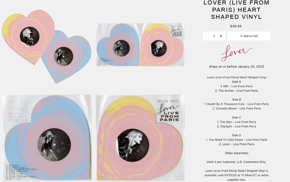 Taylor Swift – Lover Live From Paris Heart Shaped Vinyl 2LP Sealed M/M