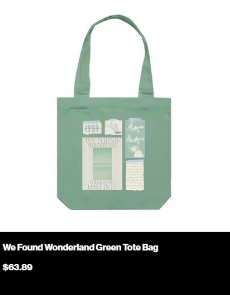 Taylor Swift We Found Wonderland Green Tote Bag Official Merch M/M