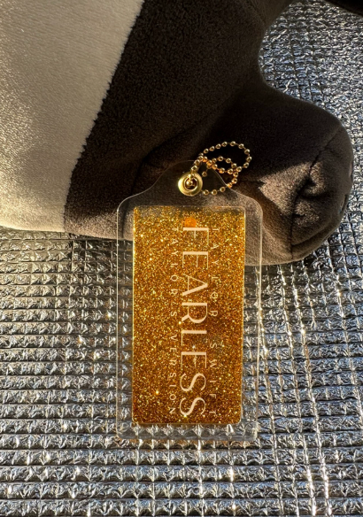 Taylor Swift Fearless Glitter Keychain Official Gold Acrylic Charm M/M