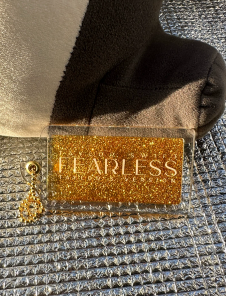 Taylor Swift Fearless Glitter Keychain Official Gold Acrylic Charm M/M