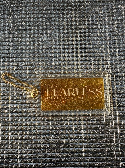 Taylor Swift Fearless Glitter Keychain Official Gold Acrylic Charm M/M