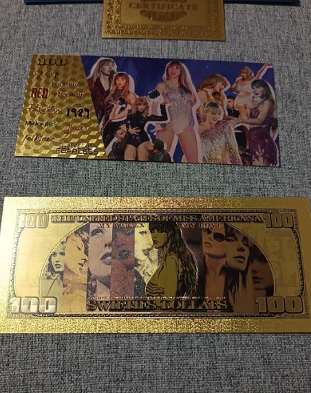 Taylor Swift – Memorial Gold Foil Ticket & Banknote Card Set Complete 2pcs