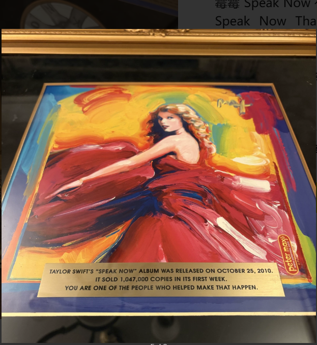 Taylor Swift Speak Now Thanks A Million Framed Signed CD Plaque