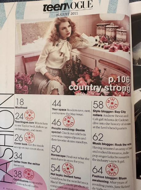 Taylor Swift - Teen Vogue (August 2011 Issue, VG+, Country Era)