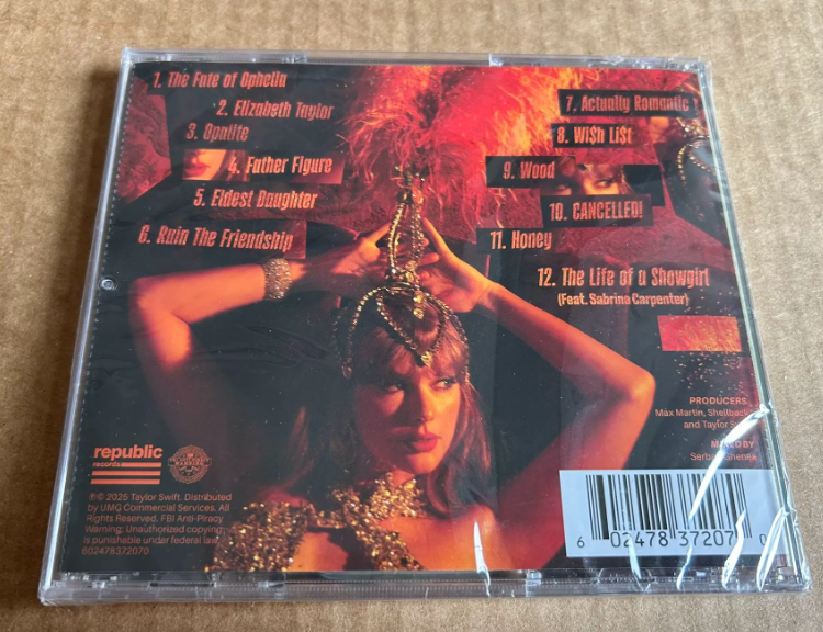 Taylor Swift – The Life of a Showgirl Signed CD Cover 1 – Heart Signature – Side Opened