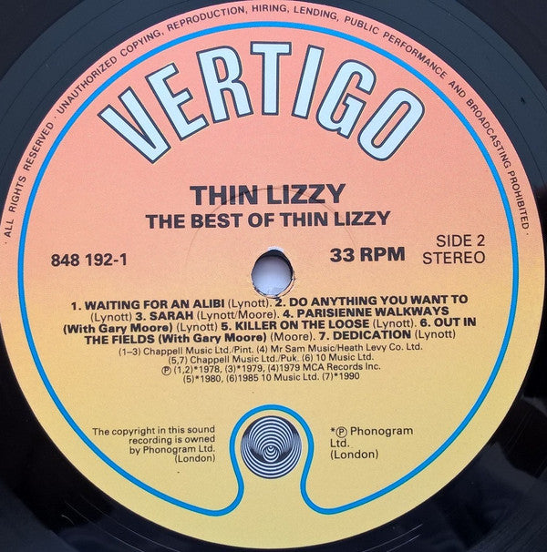 Thin Lizzy : Dedication: The Very Best Of Thin Lizzy (LP, Comp)