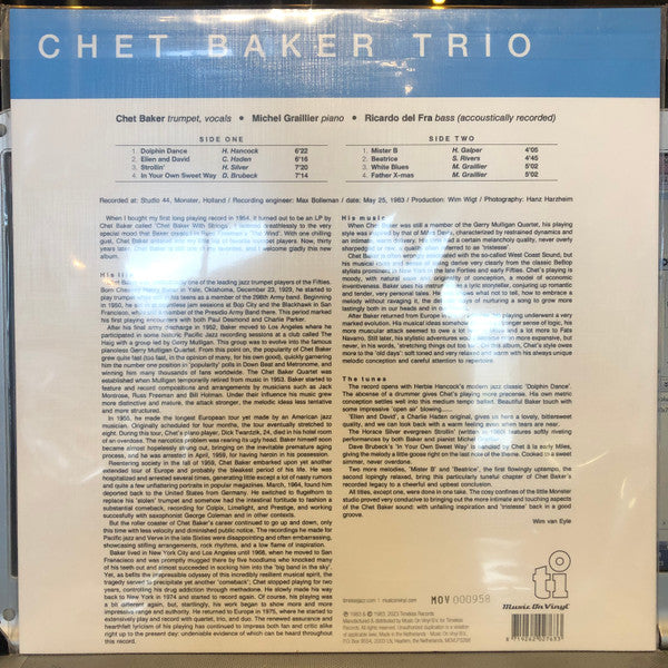 Chet Baker Trio : Mr. B (LP, Album, Ltd, Num, RE, Tra)