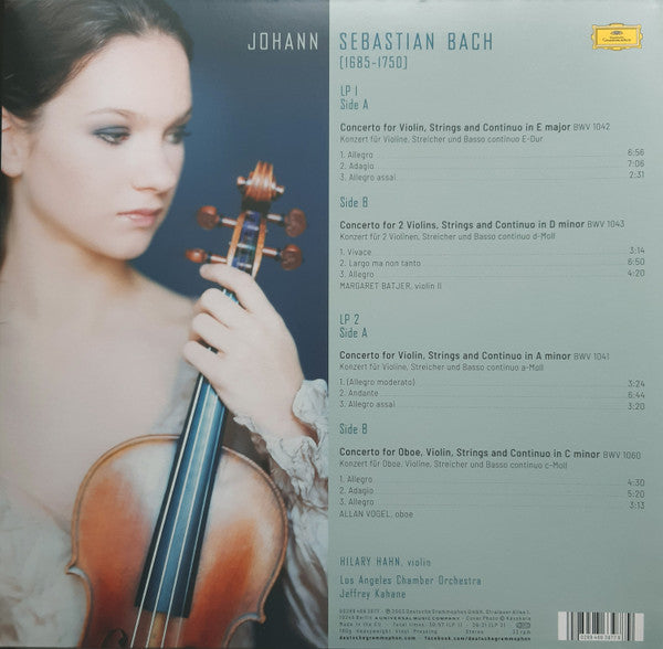 Hilary Hahn, The Los Angeles Chamber Orchestra, Jeffrey Kahane, Johann Sebastian Bach : Concertos (2xLP, Album, RE, 180)