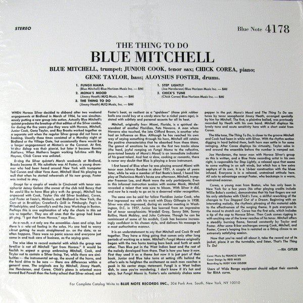 Blue Mitchell : The Thing To Do (LP, Album, RE, Sco)