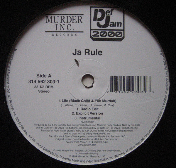 Ja Rule : Holla Holla (Remix) / 4 Life (12", M/Print)