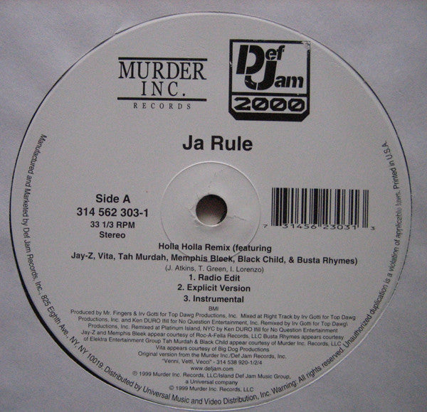 Ja Rule : Holla Holla (Remix) / 4 Life (12", M/Print)