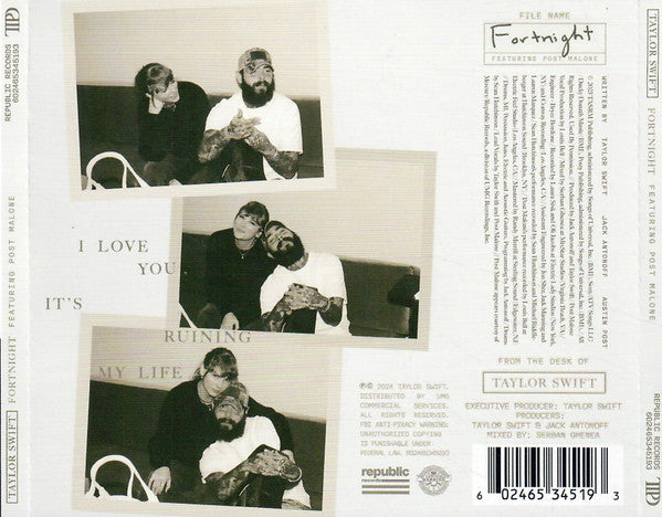 Taylor Swift Featuring Post Malone : Fortnight (CD, Single)