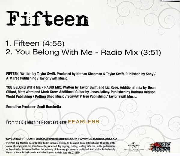 Taylor Swift : Fifteen (CD, Single)