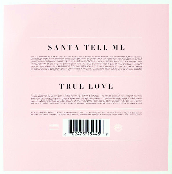 Ariana Grande : Santa Tell Me (7", Single, Gol)