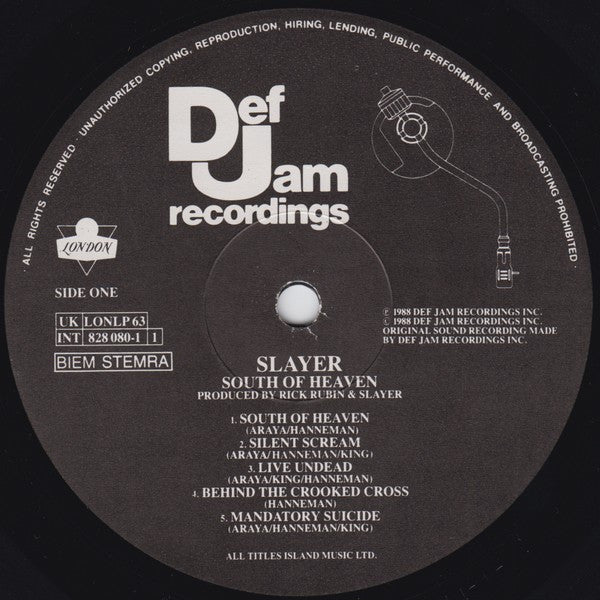 Slayer : South Of Heaven (LP, Album)