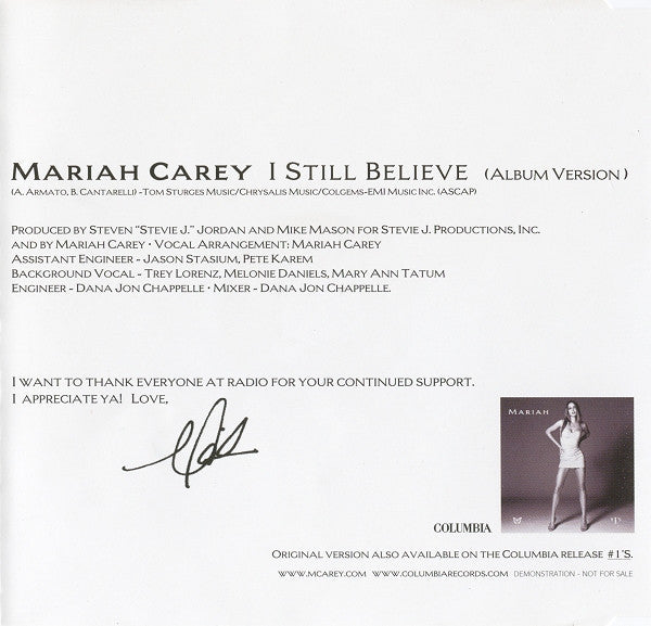Mariah Carey : I Still Believe (CD, Single, Promo)