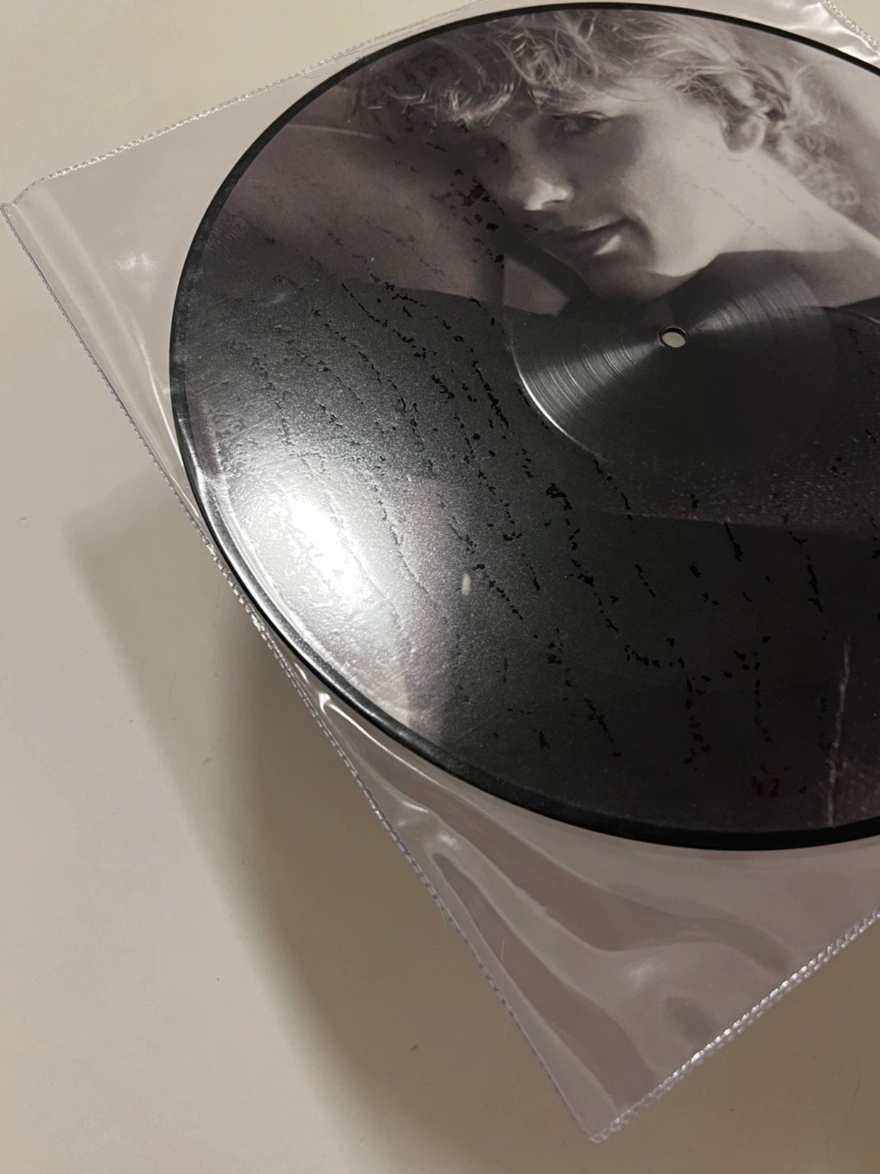 Taylor Swift – “Cardigan” 12″ Picture Disc — Unplayed, PVC Sleeve Cracks