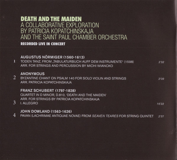 Franz Schubert, Patricia Kopatchinskaja, The Saint Paul Chamber Orchestra : Death And The Maiden  (CD, Album)