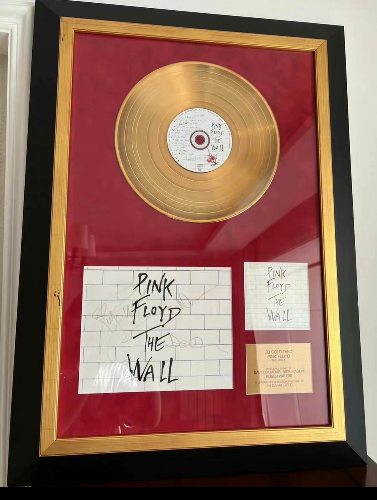 Pink Floyd *The Wall* Framed Gold Record with Autographs (Signed, Non-Vinyl Display Edition)