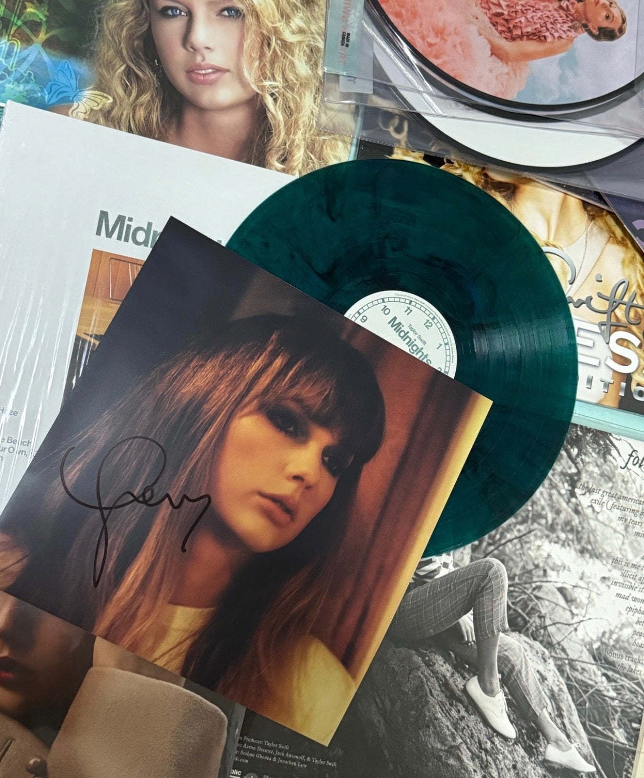 Taylor Swift Midnights Jade Green Vinyl with Signed Photo Card - Like New - Read Desc