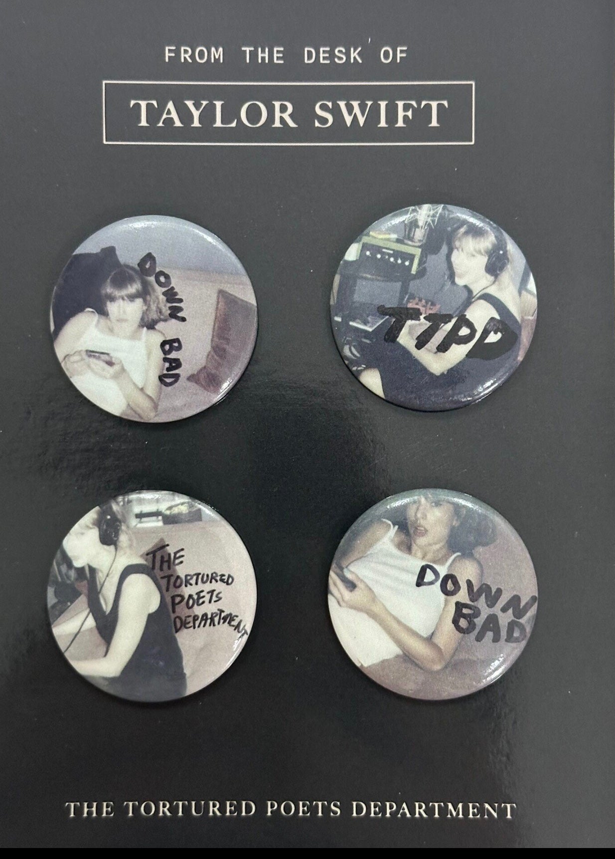 Taylor Swift TTPD Pin Set Down Bad Official 4pcs Badge Set