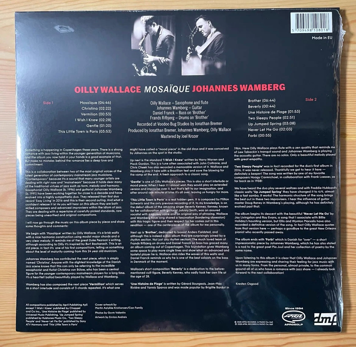 **Oilly Wallace, Johannes Wamberg – "Mosaïque" Vinyl LP (2020)**   **Original Danish Pressing, April Records – APR080LP, Factory Sealed**