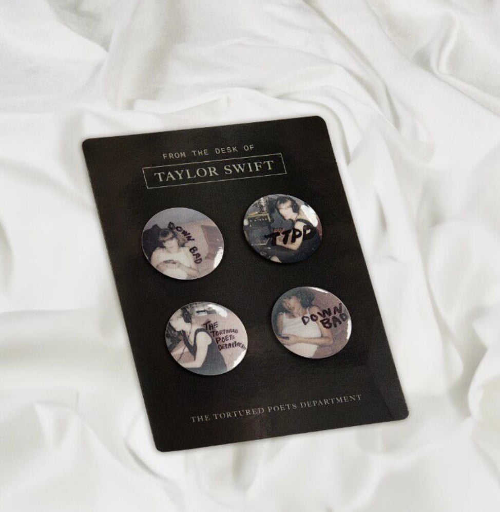 Taylor Swift TTPD Pin Set Down Bad Official 4pcs Badge Set