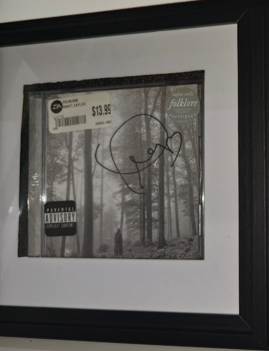 Taylor Swift Folklore Signed CD Heart Signature Framed Display Like New