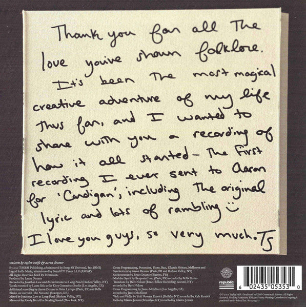 Taylor Swift – Cardigan (+ Songwriting Voice Memo) – 7-Inch Vinyl – image 2