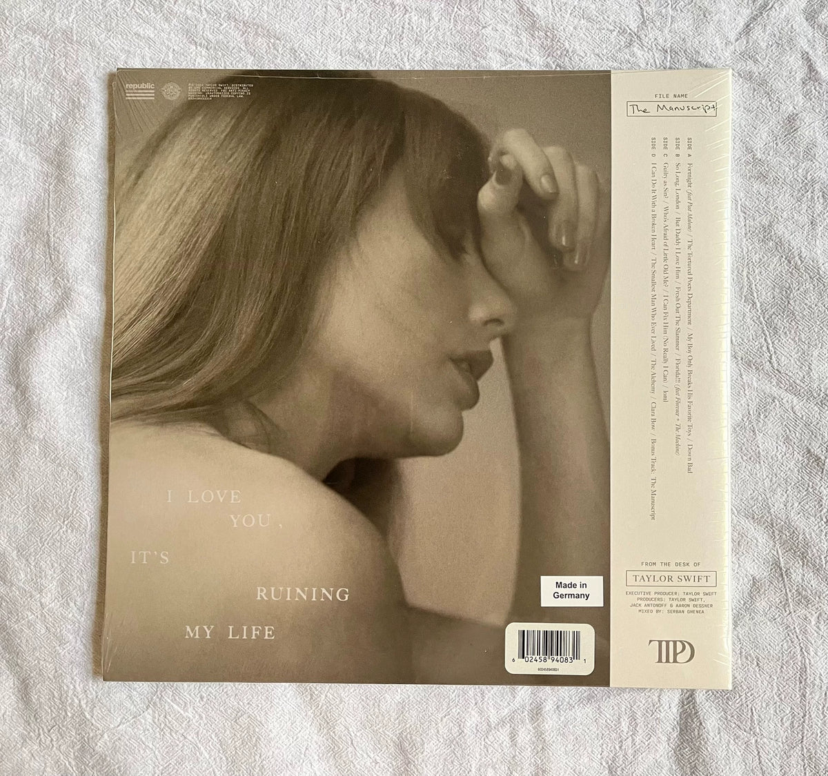 Taylor Swift – The Tortured Poets Department — Clear Vinyl 2LP, Germany — actual item photo 2