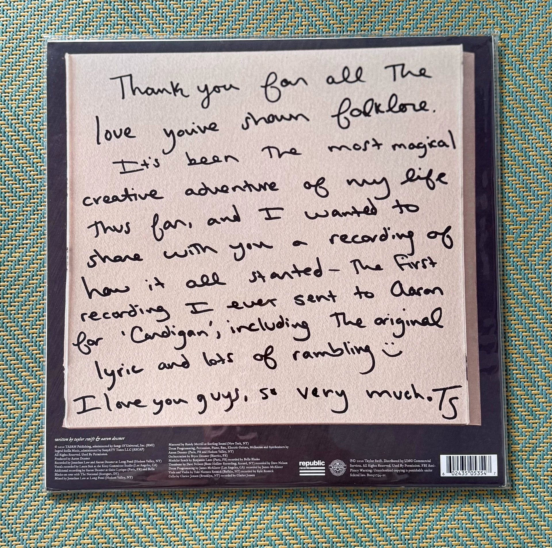 Taylor Swift – cardigan + Songwriting Voice Memo Gold Vinyl LP — product detail 2