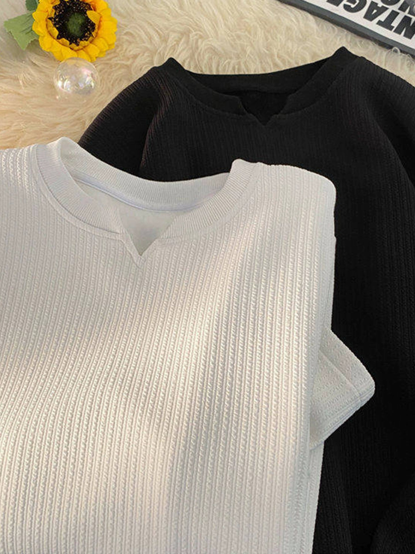 Men's autumn and winter thickened thermal top with V-neck long-sleeved T-shirt heavy and loose