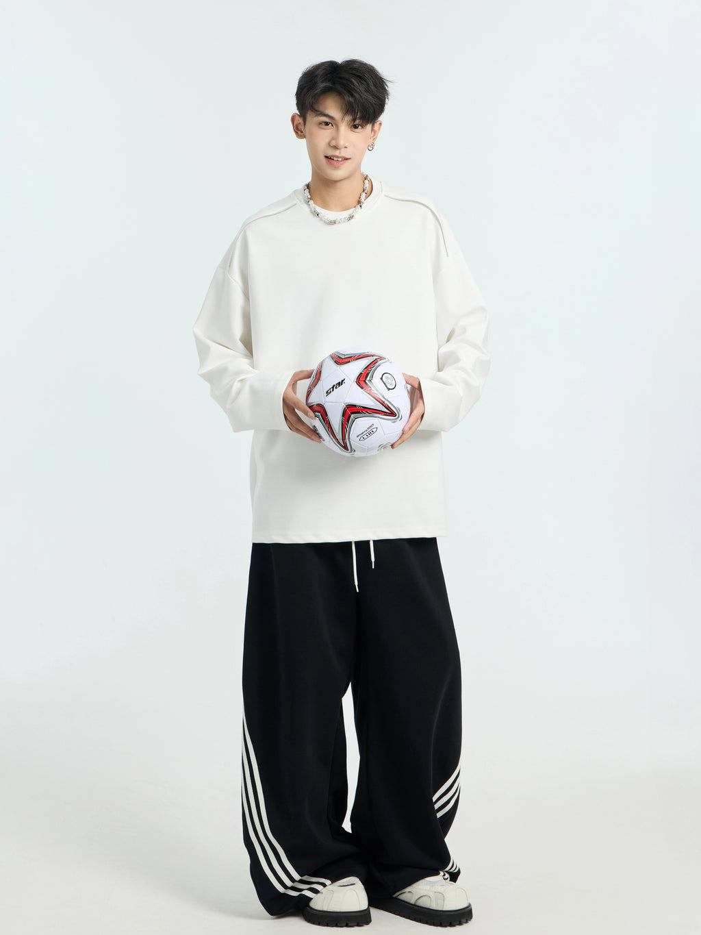 Fleece thickened solid color long-sleeved T-shirt men's American heavy loose couple bottoming shirt