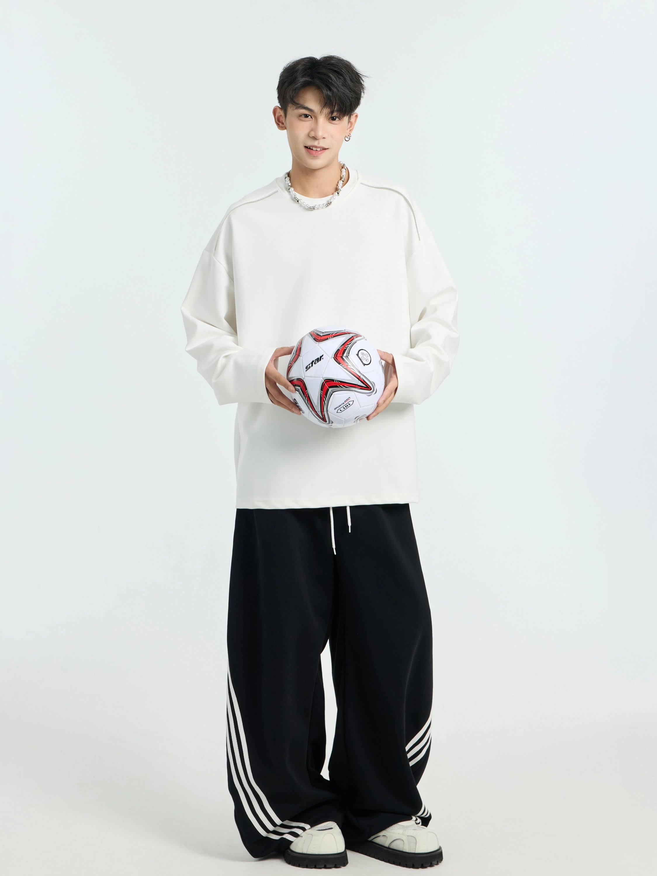 Fleece thickened solid color long-sleeved T-shirt men's American heavy loose couple bottoming shirt