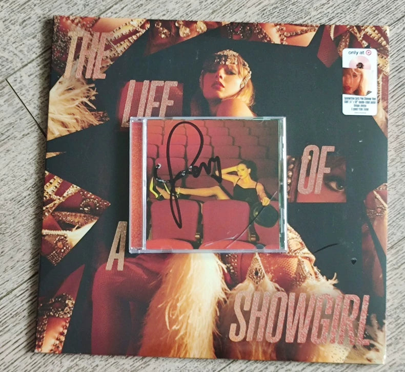 Taylor Swift – The Life of a Showgirl Pink Vinyl + Version 4 Signed CD Bundle – actual product photo 1