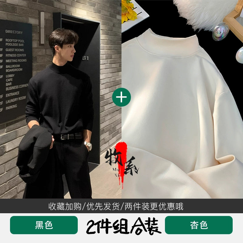 German velvet semi-turtleneck bottoming shirt men's autumn and winter velvet suit inner top mature and stable men's long-sleeved t-shirt