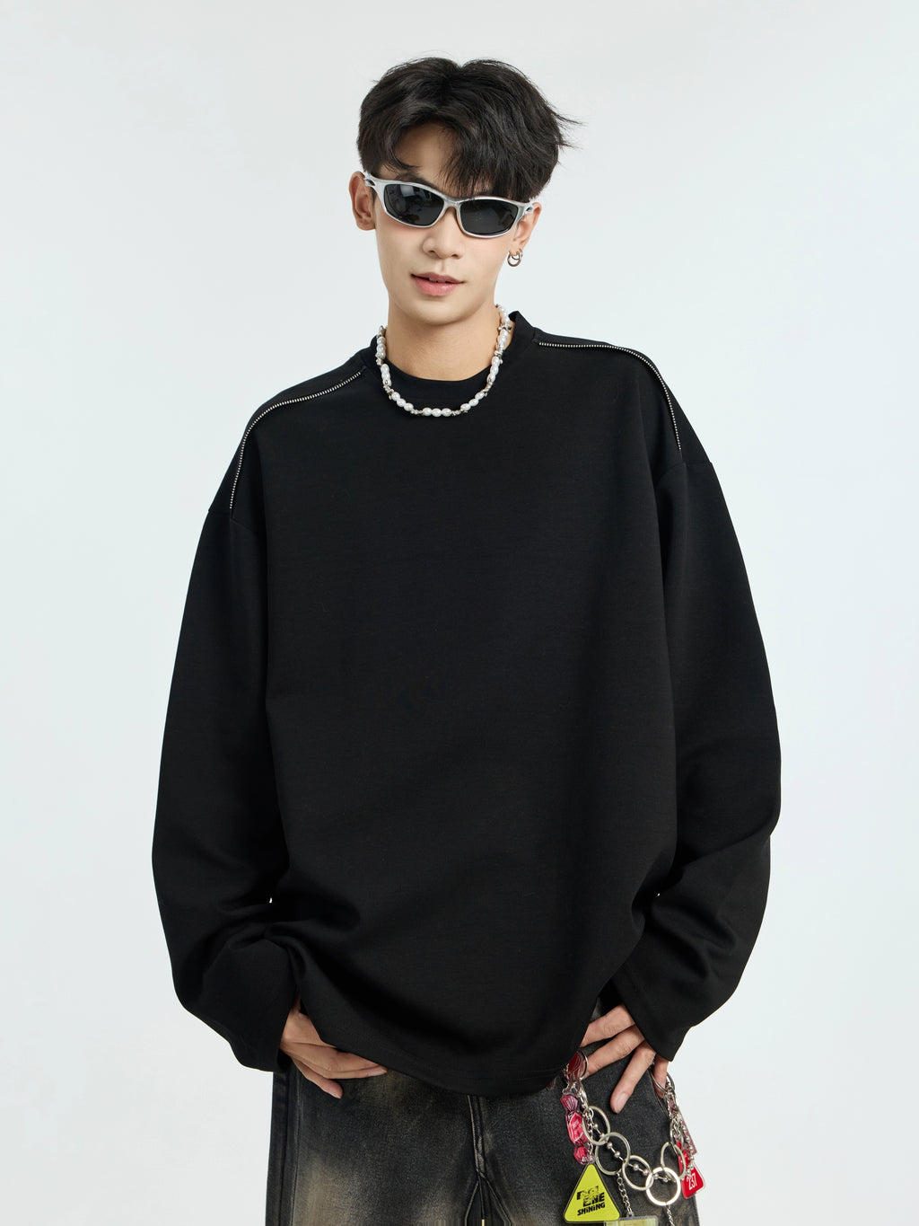 Fleece thickened solid color long-sleeved T-shirt men's American heavy loose couple bottoming shirt