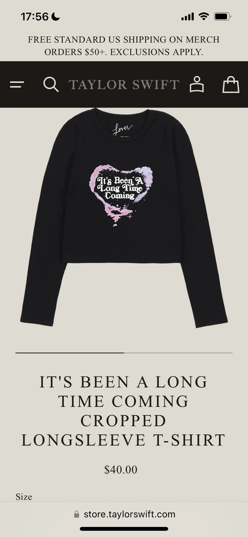 Taylor Swift official long-sleeve T-shirt fit detail