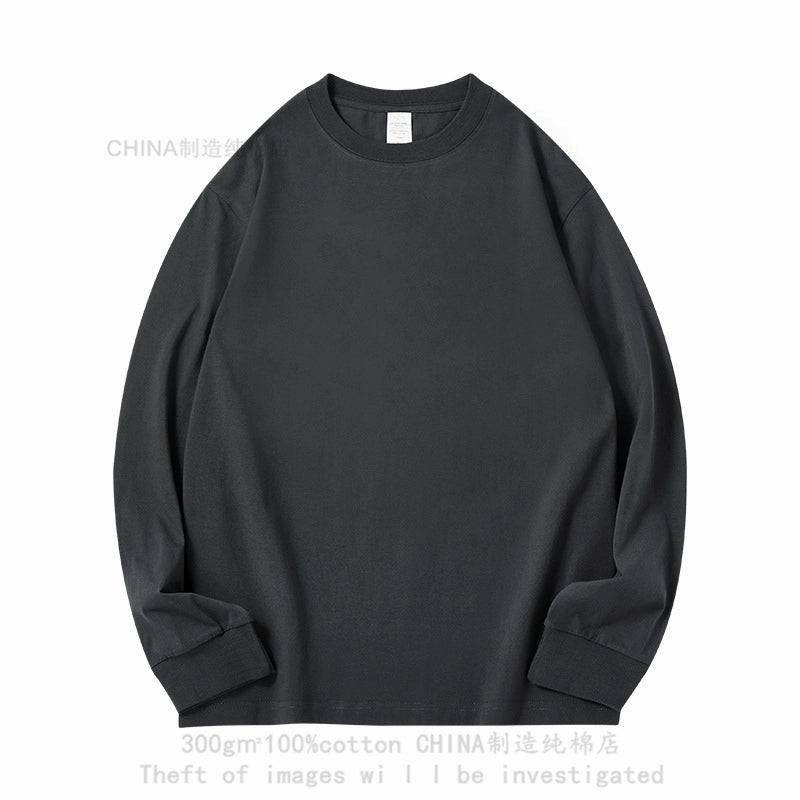300g heavy cotton round neck simple long-sleeved T-shirt top with thick and opaque loose bottoming shirt autumn and winter