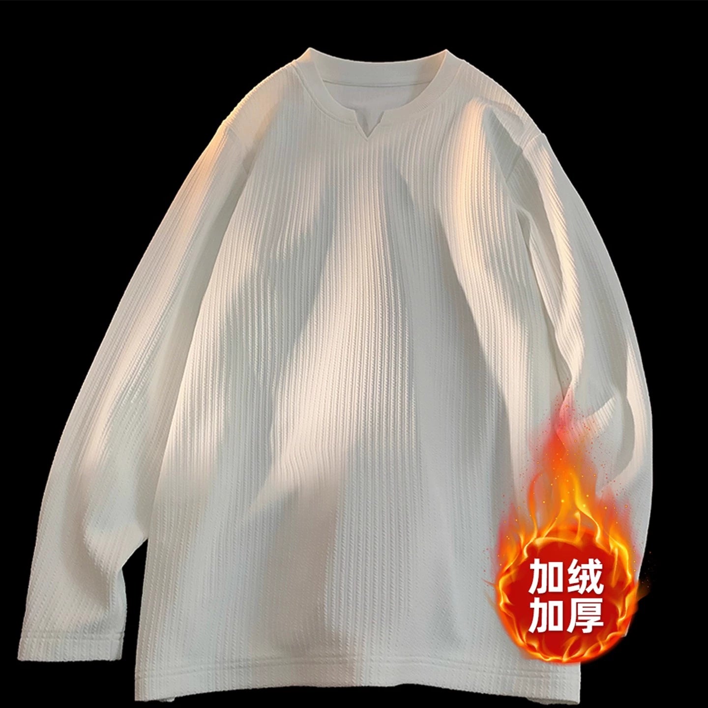Men's autumn and winter thickened thermal top with V-neck long-sleeved T-shirt heavy and loose